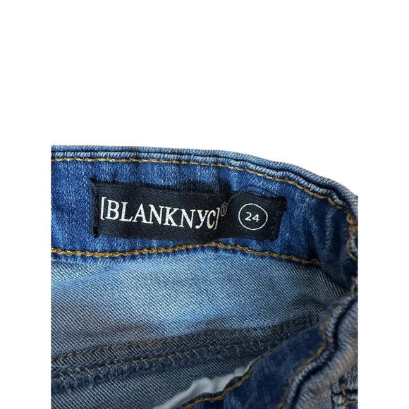 Blank NYC Womens Flare Blue Jeans Size 24 Raw Ruffled Hems Mid Rise - Picture 7 of 11